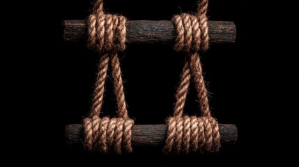 Knotted ropes on wooden bars