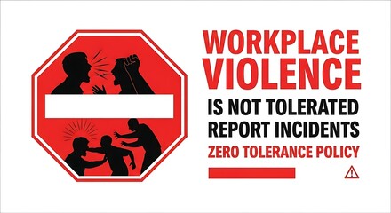 Workplace Violence Sign: Rectangular Poster with Text, Warning, Safety, Security, Employee Protection, Threat, Red, Black, White.