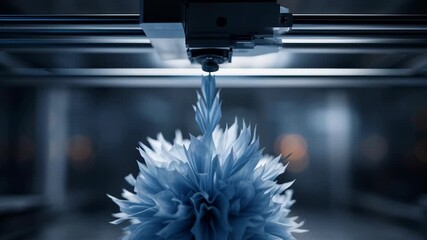 3D printer creates stunning blue flower sculpture in a modern studio setting