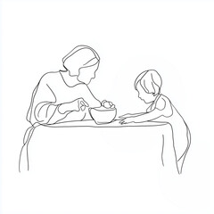 Grandmother teaching child to dye eggs at table for Easter  