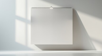 A Professional photo of a full-frame shot of a plain wall calendar with empty squares, mounted on a pristine clean white background, illuminated by soft and perfect studio lighting.