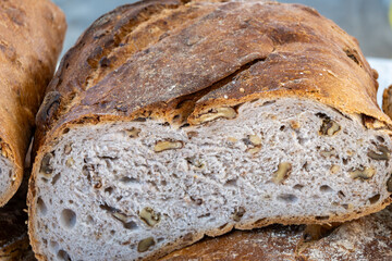 French artisan bakery in Provence, rye and wheat bread and baguettes, France, french bread