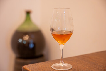 Tasting of Banyuls AOC aged natural sweet grand cru Banyuls fortified dessert wine from old vines...