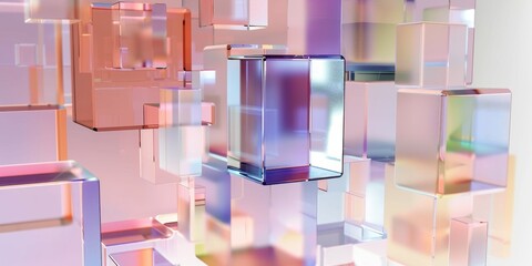 Transparent Cubes Squares Peach Violet Background 3D Render Geometric Abstract