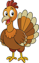 Cute cartoon turkey with fan tail and big eyes