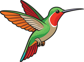 Obraz premium Vibrant ruby throated hummingbird in flight