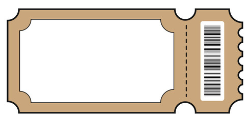 A brown ticket with a barcode isolated on white background