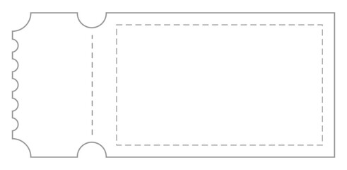 Blank ticket template isolated on white background for events and promotions