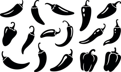 Black and white silhouette pattern of assorted hot chili peppers