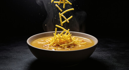 Authentic Sopa de Maní with Crispy Potato Sticks Garnish