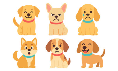 Fototapeta premium Cute cartoon puppies with different expressions: happy, sad, surprised, and more