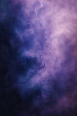 Obraz premium Cosmic Nebula Drift: Abstract Vertical of Dense, Swirling Smoke or Clouds in Dramatic Dark Purple, Blue, and Lavender Hues