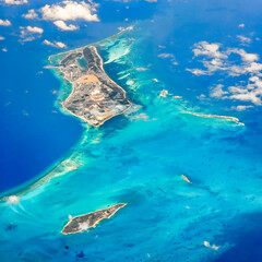 Aerial view of Grand Turk island and Cockburn Town. Cockburn Town is the capital of the Turks and Caicos Islands.