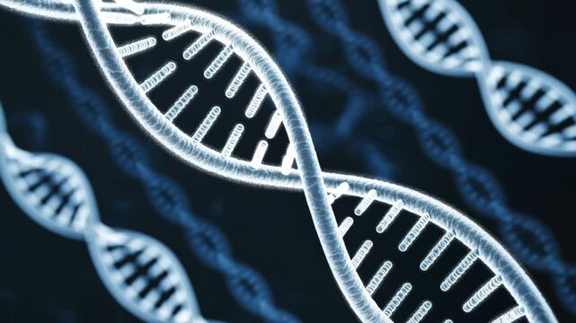 Digital DNA helix glowing - Futuristic, scientific - Rotating helix effect - Abstract black space