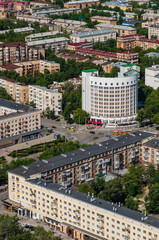 Beautiful aerial view of Yekaterinburg, Russia. The town of Chekists, a monument of constructivism