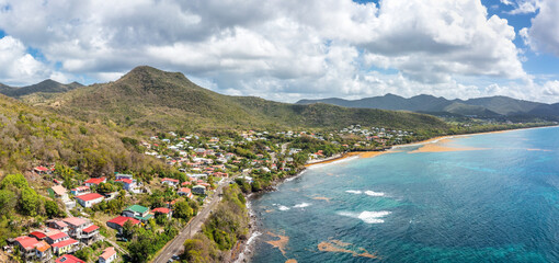 Le Diamant and Morne Larcher panorama in Martinique, France. Le Diamant is a town and commune in the French overseas department of Martinique.