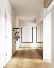 Mock up poster in modern minimalist home interior, Scandinavian style, 3d render