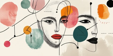 Vibrant Abstract Art Featuring Expressionistic Faces Alongside Colorful and Unique Shapes