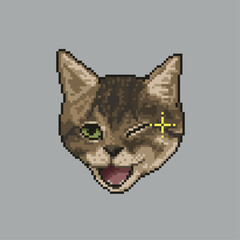 Cute cat winking, pixel art illustration