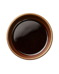 a small. round brown ceramic bowl filled with a thick. dark brown sauce or condiment the glossy surface reflects light. indicating a rich texture. commonly used in cooking or as a dip culinary themes