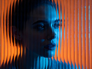 Blue and Orange Fashion Portrait – Acrylic Panel Distortion
