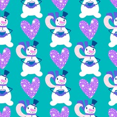 Christmas cartoon ice seamless snowman pattern for wrapping paper and fabrics