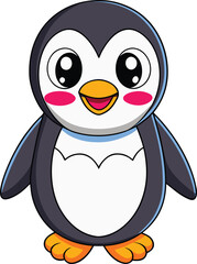 Adorable cartoon penguin with big eyes and pink cheeks