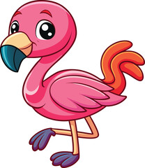 Adorable cartoon pink flamingo with big eyes