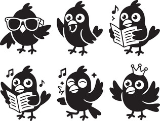 Obraz premium Cartoon Birds Set In Different Poses