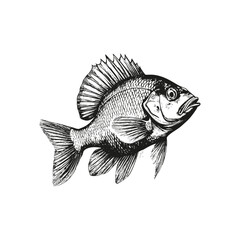 Black and White Fish Drawing – Engraving for Science Art
