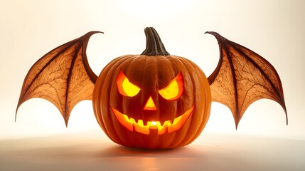 Naklejka premium Bat-Winged Jack-o'-Lantern Vector with Glowing Face