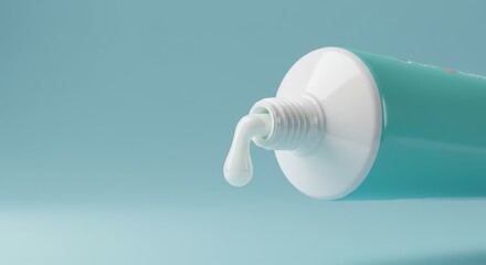 Toothpaste tube with a squeeze of paste on pastel background  