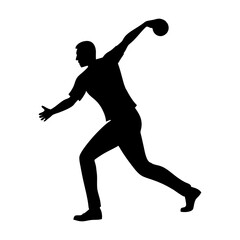 silhouette of a man cricket bowler mid action throwing ball  clean black silhouette