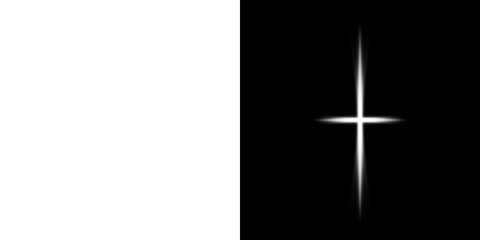 Bright white cross with transparent left side and black right side background
