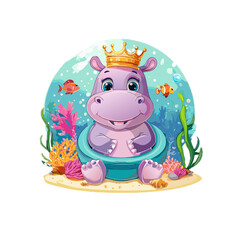 lovely hippopotamus moodang cartoon 