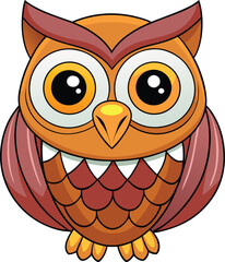 Cute cartoon owl illustration with big eyes and orange feathers