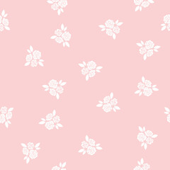 Delicate White Roses on Soft Pink Background Pattern