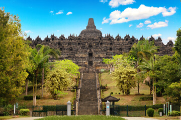 Beautiful ancient Buddist temple Borobudur near Yogyakarta city, Central Java, Indonesia. World famous landmark in Indonesia