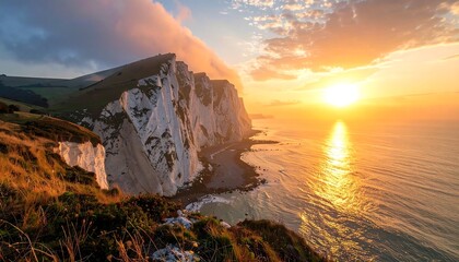 Dramatic sunset over white cliffs