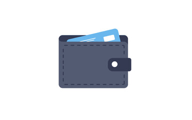 Obraz premium A flat illustration of a dark blue wallet with a credit card inside, simple design.