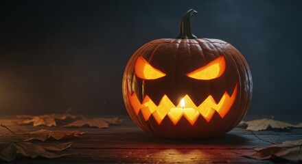 Spooky Halloween Jack-o'-Lantern with a Candle Inside