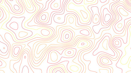 Warm pastel contour topographic seamless line abstract map pattern red and orange wavy artistic terrain elevation design gradient background illustration