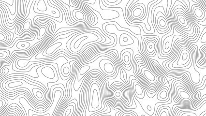 Fototapeta premium Minimal contour line abstract topographic seamless pattern grayscale terrain elevation background wavy map texture simple geographic illustration design