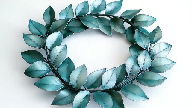A decorative wreath made of metal leaves placed on a white background