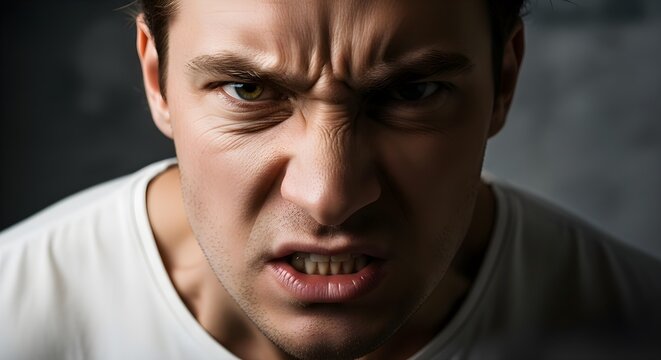 Intense Male Face Showing Rage and Fury.