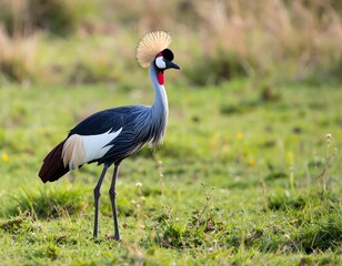 Fototapeta premium Grey crowned crane in a grassy field