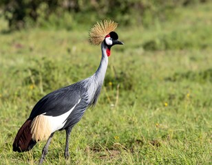 Fototapeta premium Grey crowned crane in grassy savanna