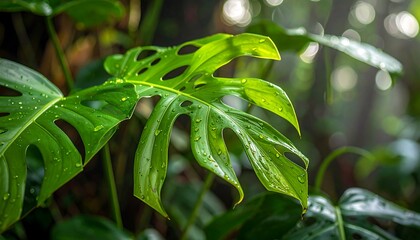 Obraz premium Lush rainforest leaf close-up