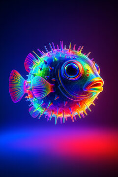 Neon Rainbow Pufferfish