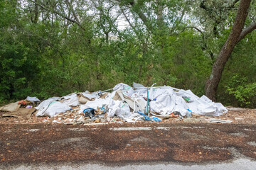 Garbage dump polluting the environment in a forest clearing